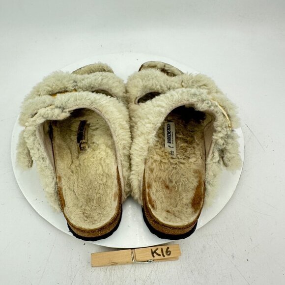 Birkenstock Arizona Women Size 8 Brown Leather Fur Slide Buckle Comfort Sandal - Picture 9 of 11